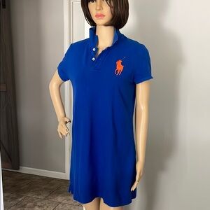 Polo Ralph Lauren Blue Vintage  Polo Dress with Big Pony Orange Logo Lg